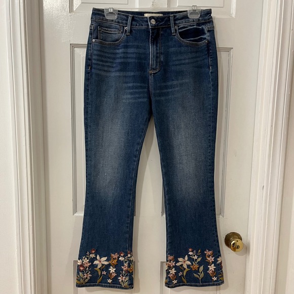 DRIFTWOOD Denim - Driftwood Roxy Jeans 29 Crop Flare Floral Embroidered Hippie Boho Festival Y2K